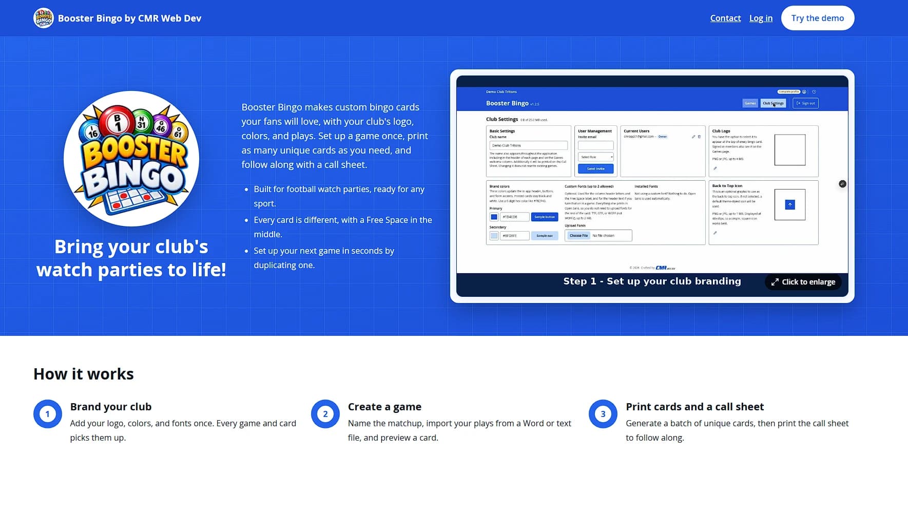 Booster Bingo - Sports Booster Clubs & Fan Engagement website screenshot